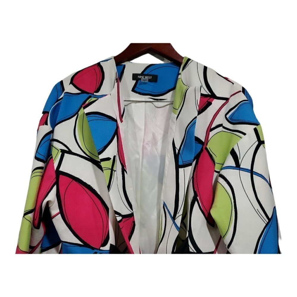 NWT Nine West Women's Printer Tie Wrap Topper Jacket Green Pink Blue Lined Sz 6 - Picture 4 of 16